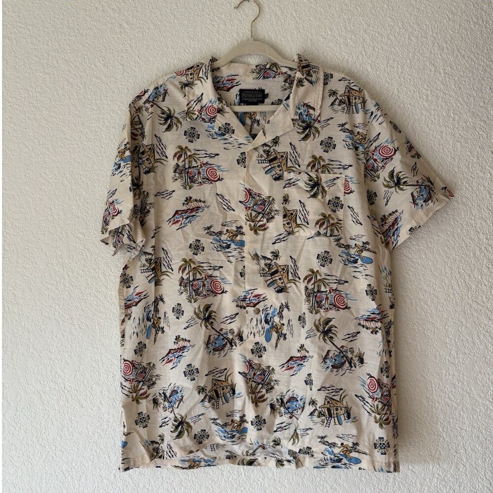 Men’s Pendleton Aloha Shirt Sand Palms Size XL Hawaiian Tropical Vacation NWT